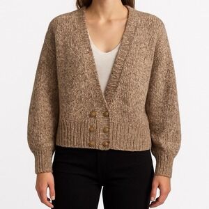 Womens Brown Marled Chunky Knit Double Breasted Cardigan Oversize Sweater Size S